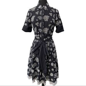 T Tahari Black Embroidered Eyelet Midi Dress